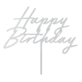 Topo Happy Birthday Glitter Prata